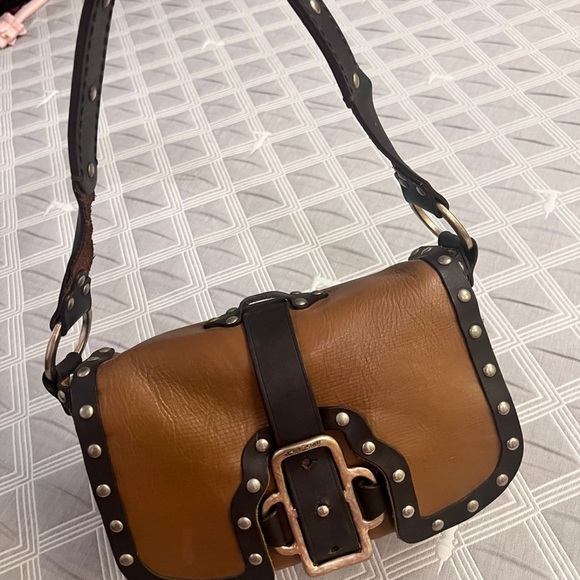 Y2K Vintage Jimmy Choo Brown and Black Studded Leather Handbag - Picture 4 of 5